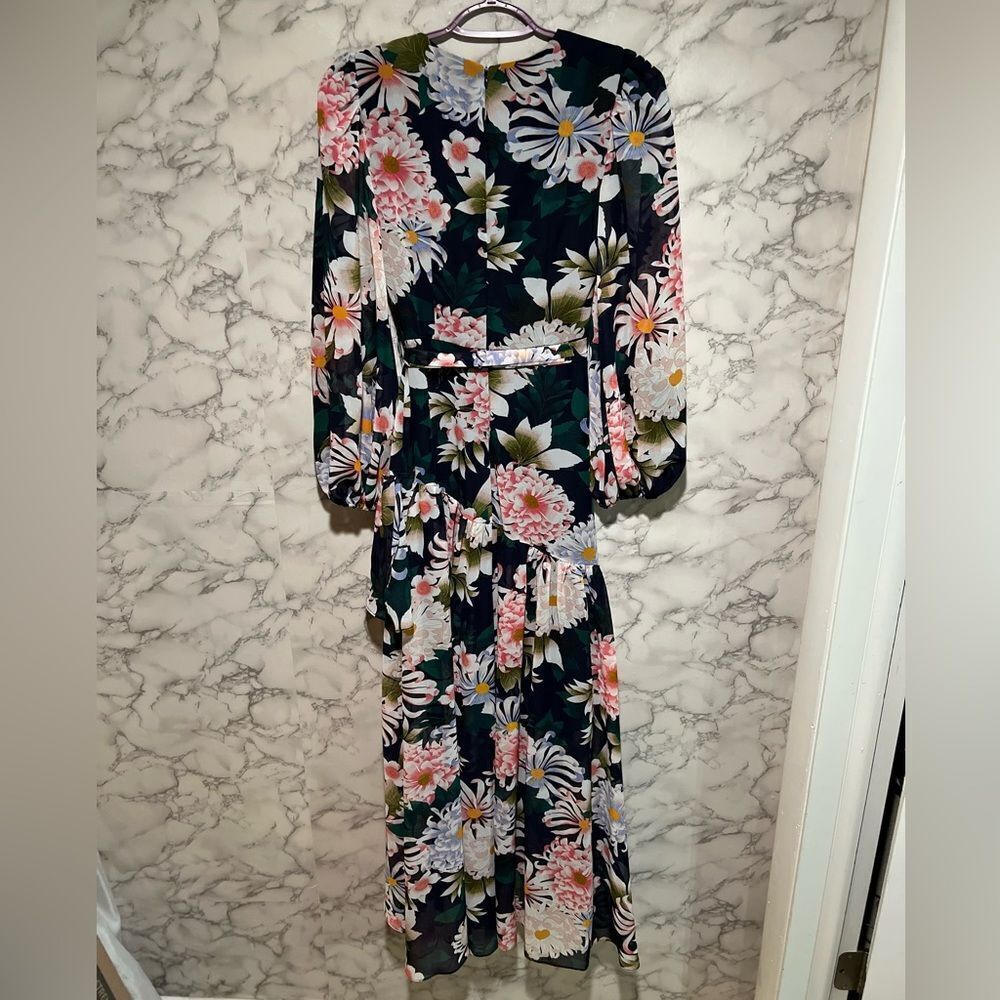 Eliza J Floral Print 3/4 Balloon Sleeve Faux Wrap Hi-Low Maxi Dress - Picture 6 of 8